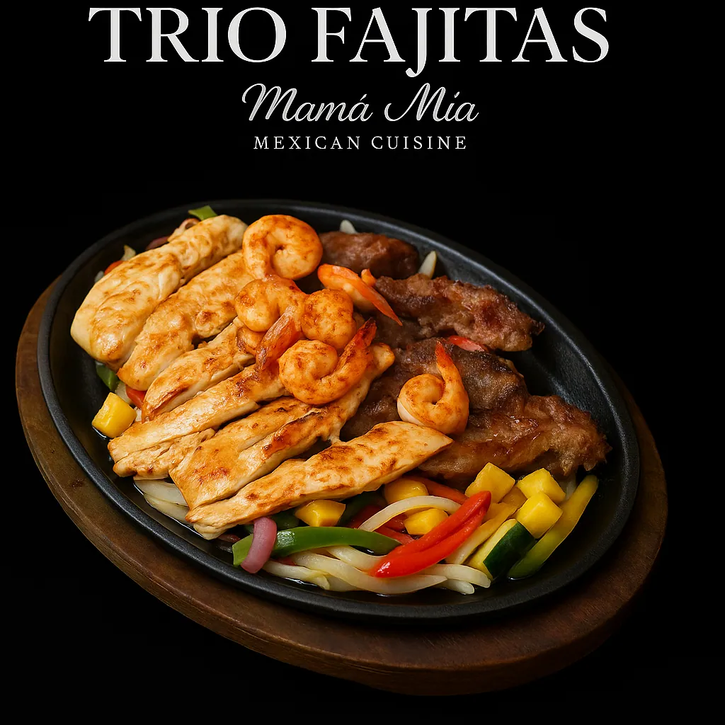 Trio Fajitas — res, pollo y camarones a la parrilla